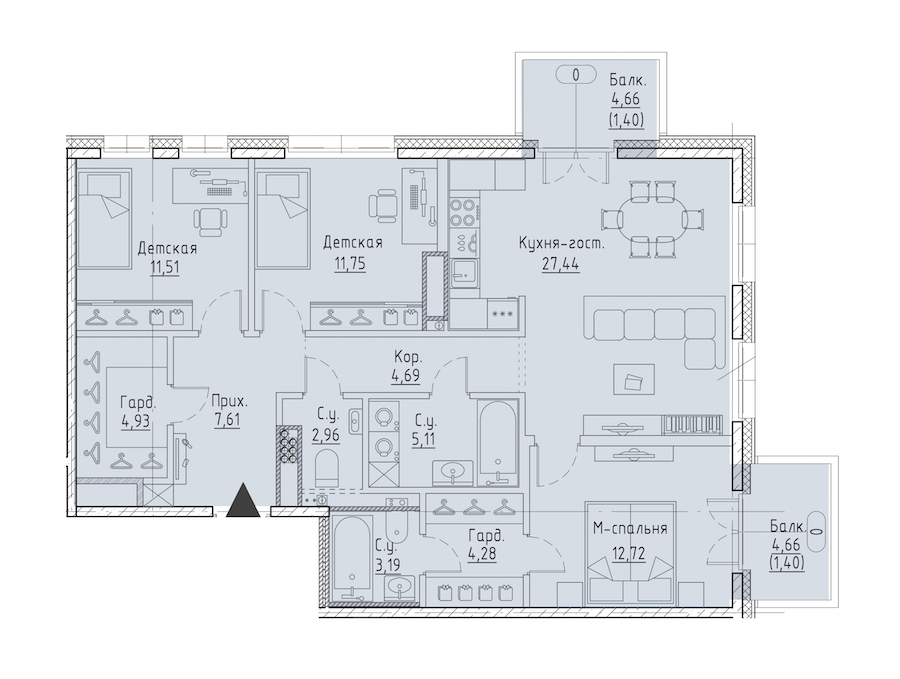 3-комнатная квартира 71.61 м², 9/9 эт., ЖК «LEGENDA Чёрная речка 41»